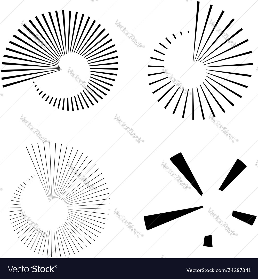 Set circular radial radiating lines beams rays