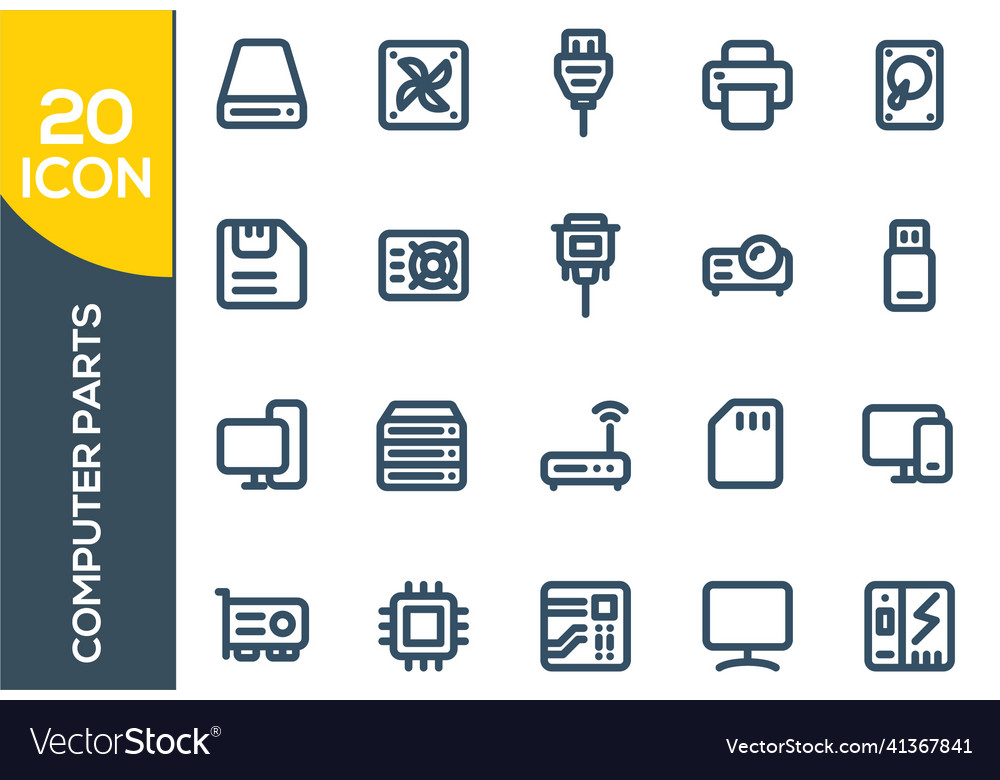 Simple set of computer components related line Vector Image Simple set of computer components related line