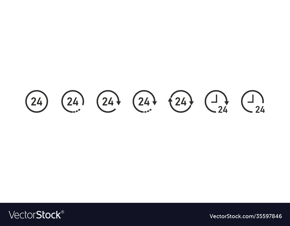 24 hours icons set time clock and arrow symbol vector image 24 hours icons set time clock and arrow symbol
