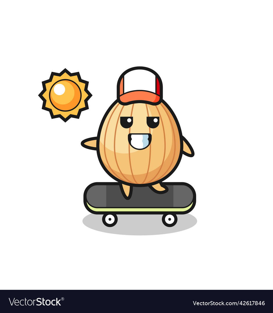 Almond character ride a skateboard