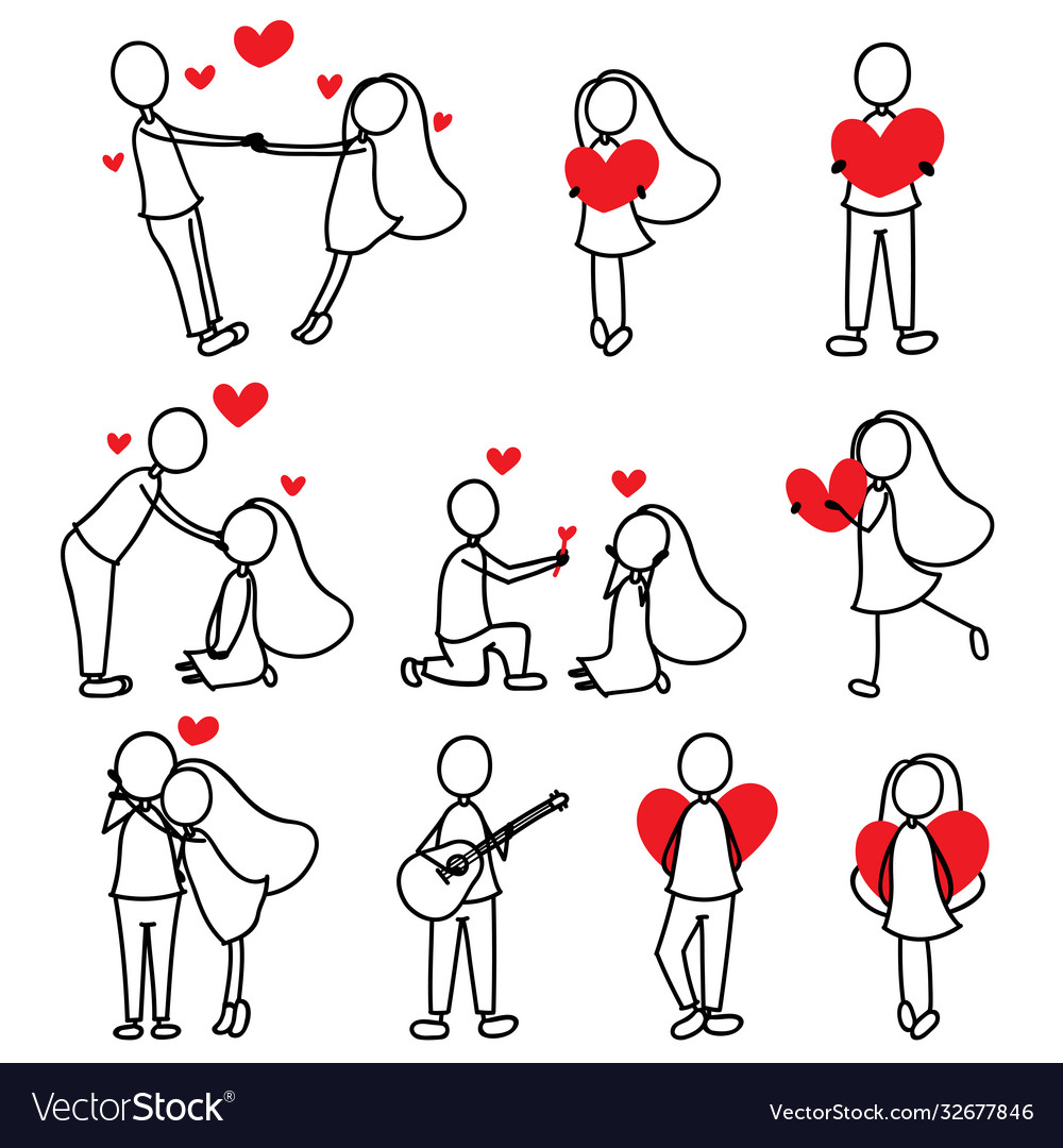 Cartoon hand line drawing love character couple Vector Image