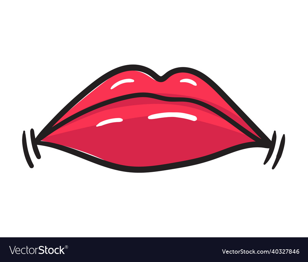 Comic female red lips sticker women mouth vector image Comic female red lips sticker women mouth