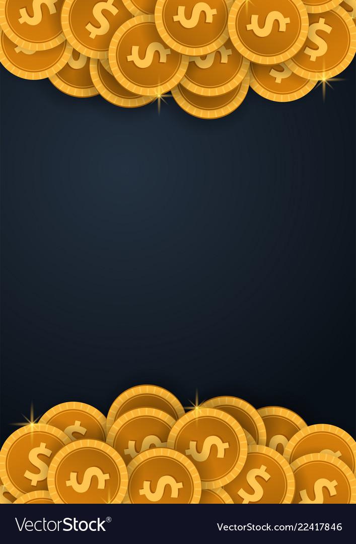 Gold coins concept banner on the dark background