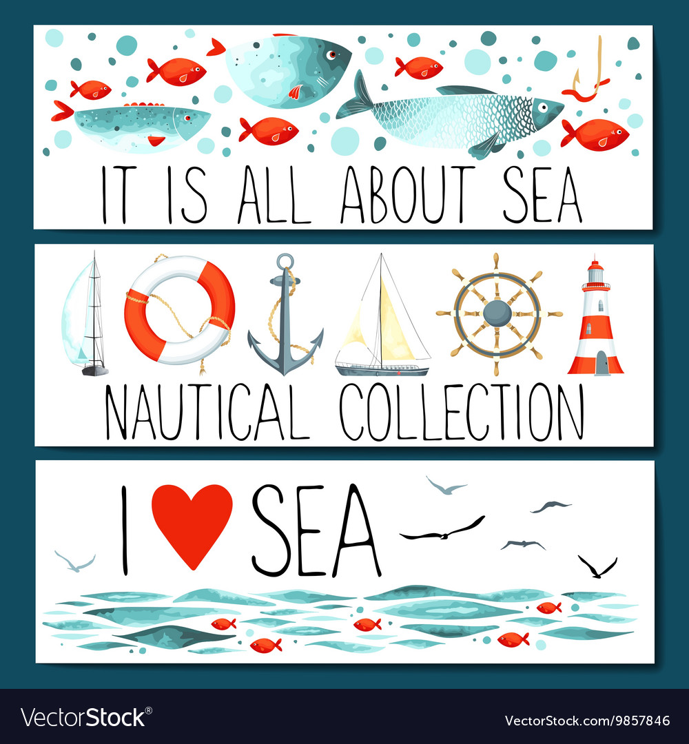 Horizontal banner templates with nautical elements