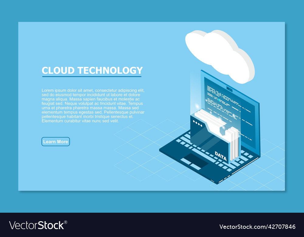 Isometric cloud technology with folder data vector image Isometric cloud technology with folder data