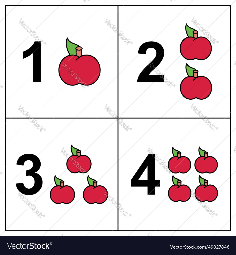Numbers game for children count how many apples vector image Numbers game for children count how many apples