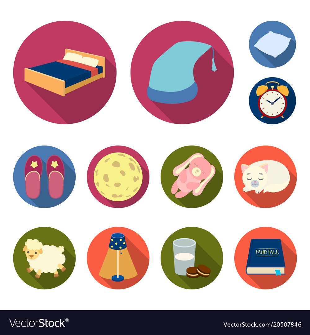 Rest and sleep flat icons in set collection