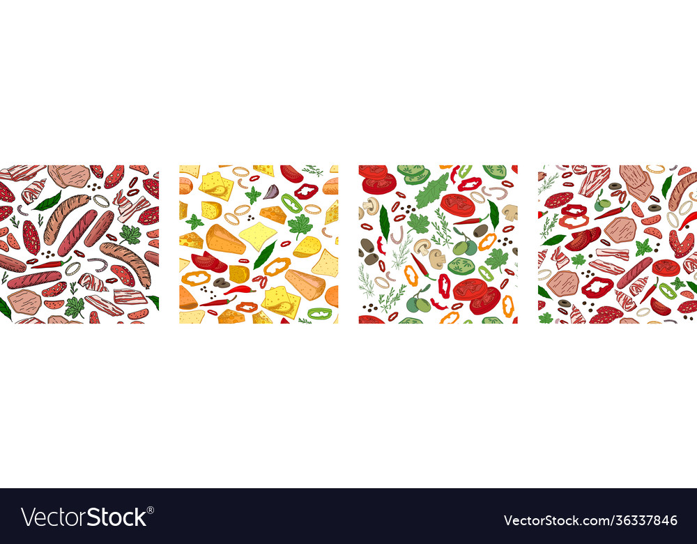 Seamless patterns with different food vegetables