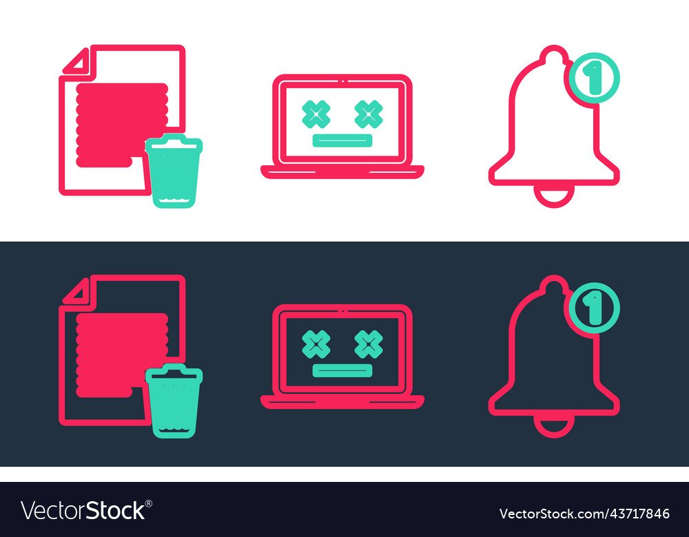 Set line bell delete file document and dead vector image Set line bell delete file document and dead
