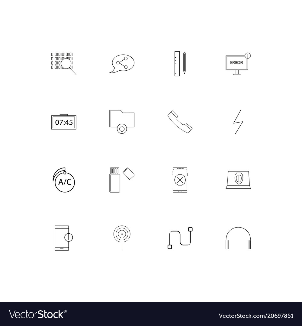 Devices simple linear icons set outlined vector image Devices simple linear icons set outlined