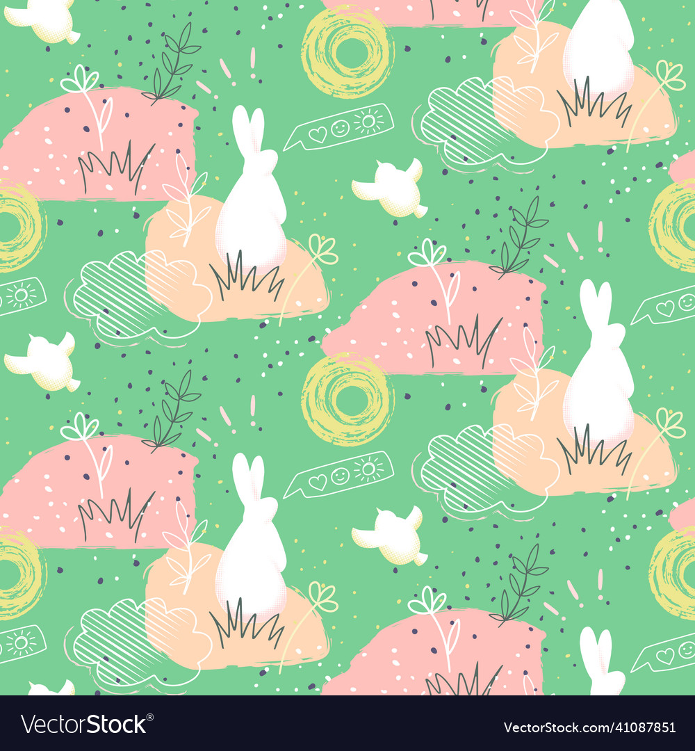 Hand drawn abstract seamless pattern with rabbits vector image Hand drawn abstract seamless pattern with rabbits