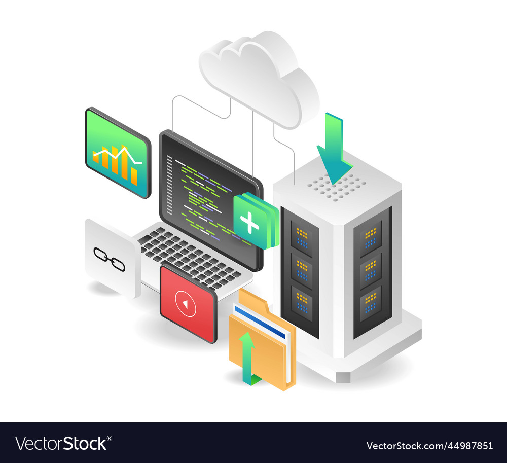 Isometric concept of computer programmer cloud vector image Isometric concept of computer programmer cloud