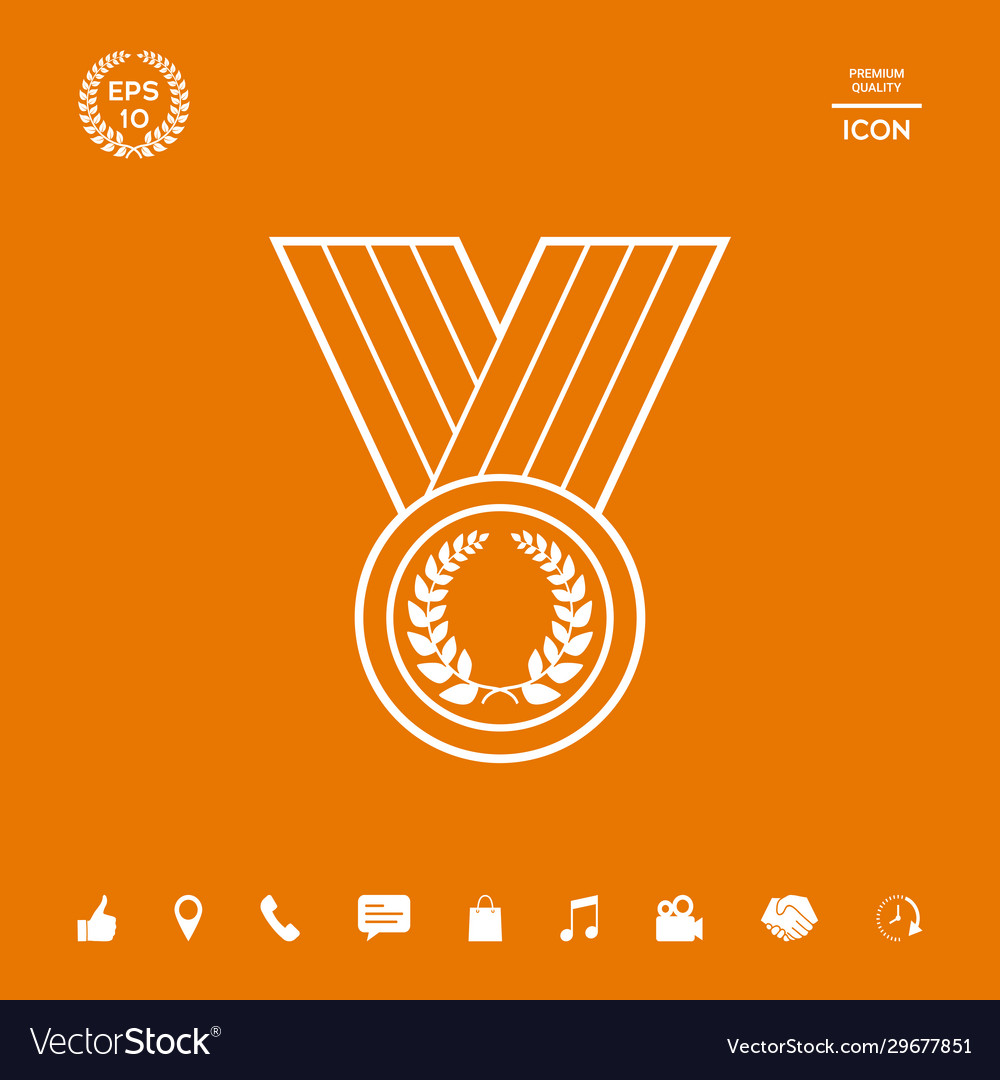 Medal with laurel wreath line icon graphic