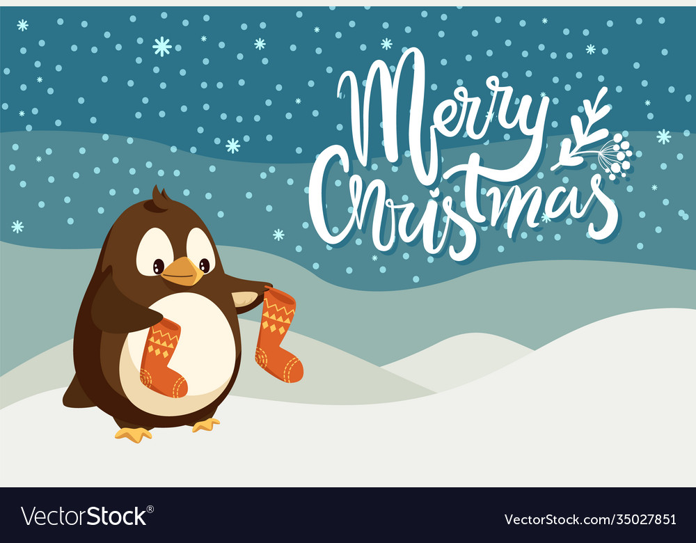 Merry christmas greeting card penguin cartoon