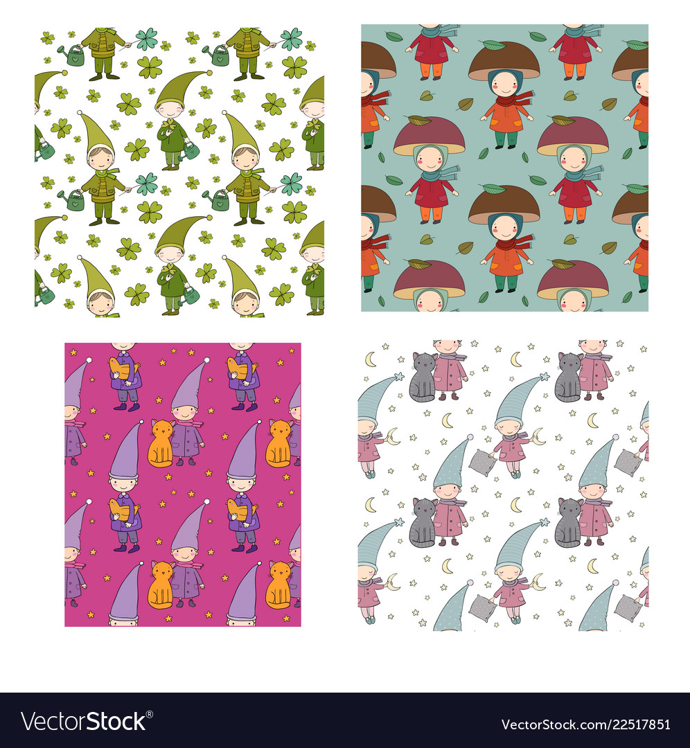 Pattern with little cute gnomes forest elves Vector Image