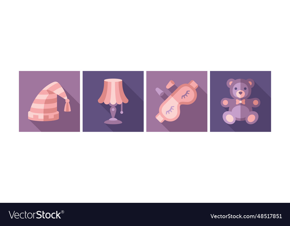 Sleep time flat icons and object in square shape Vector Image Sleep time flat icons and object in square shape