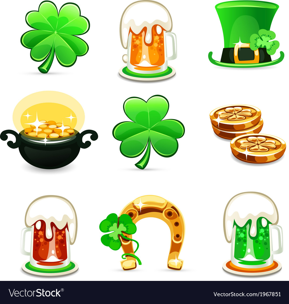 St patricks days icons set on white background Vector Image