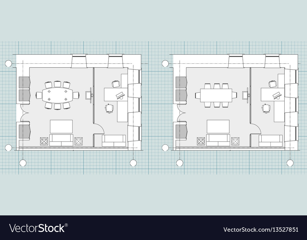 Standard office furniture symbols on floor plans