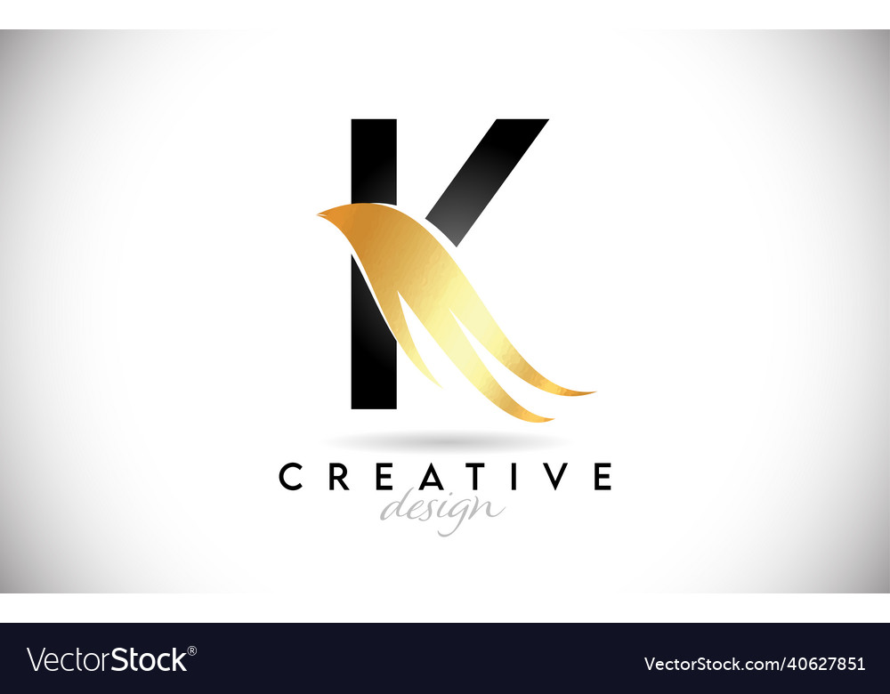 Wing letter k logo with golden elegant design Vector Image