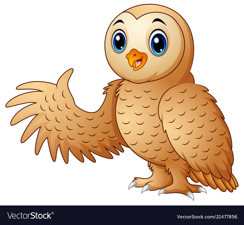 Cartoon funny owl waving Royalty Free Vector Image