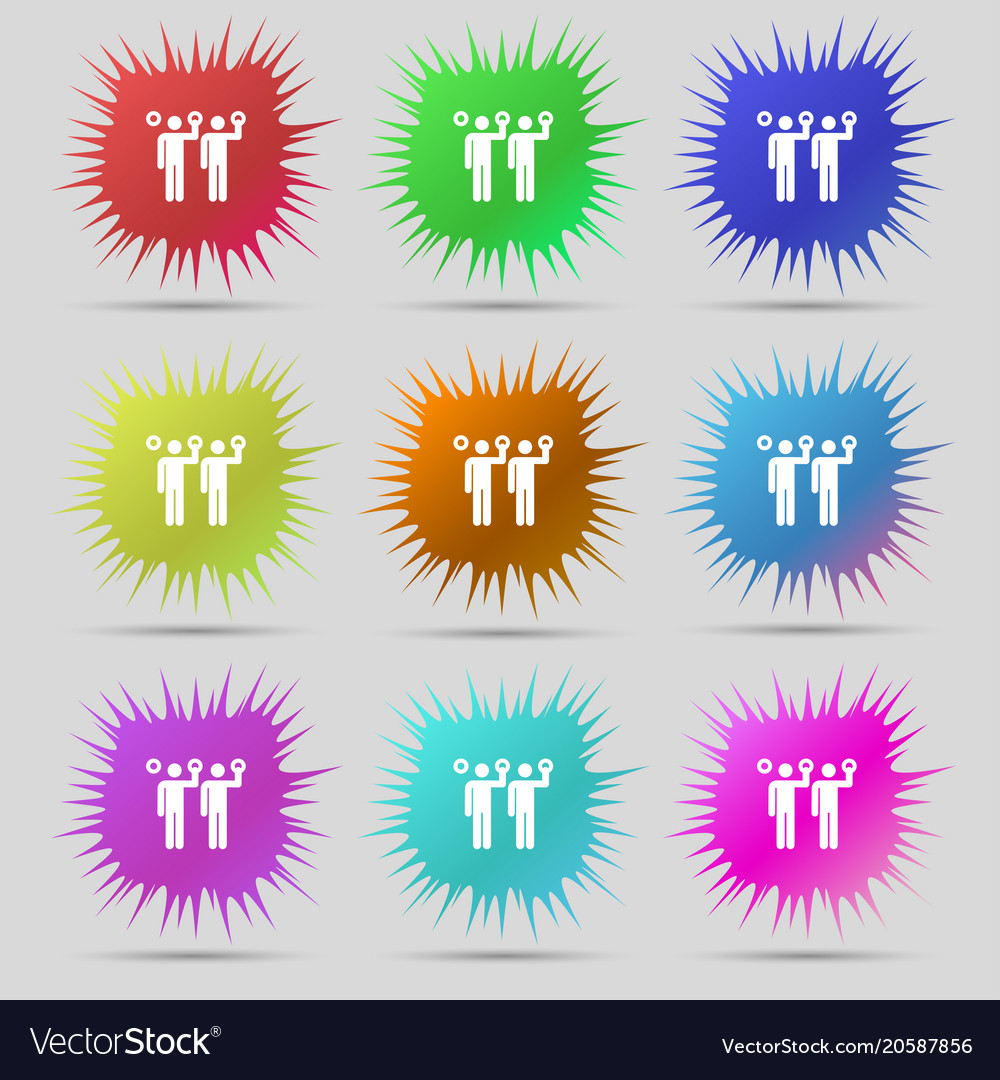 Colorful icons and signs in the form of a button