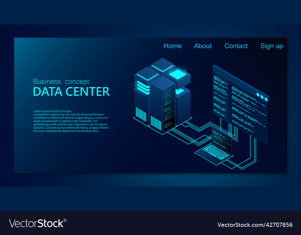 Concept of big data processing center isometric vector image Concept of big data processing center isometric