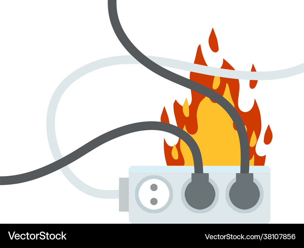 Electrical wiring damaged socket with flame Vector Image