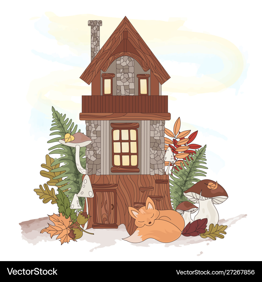 Fairy house autumn fall forest nature illus Vector Image