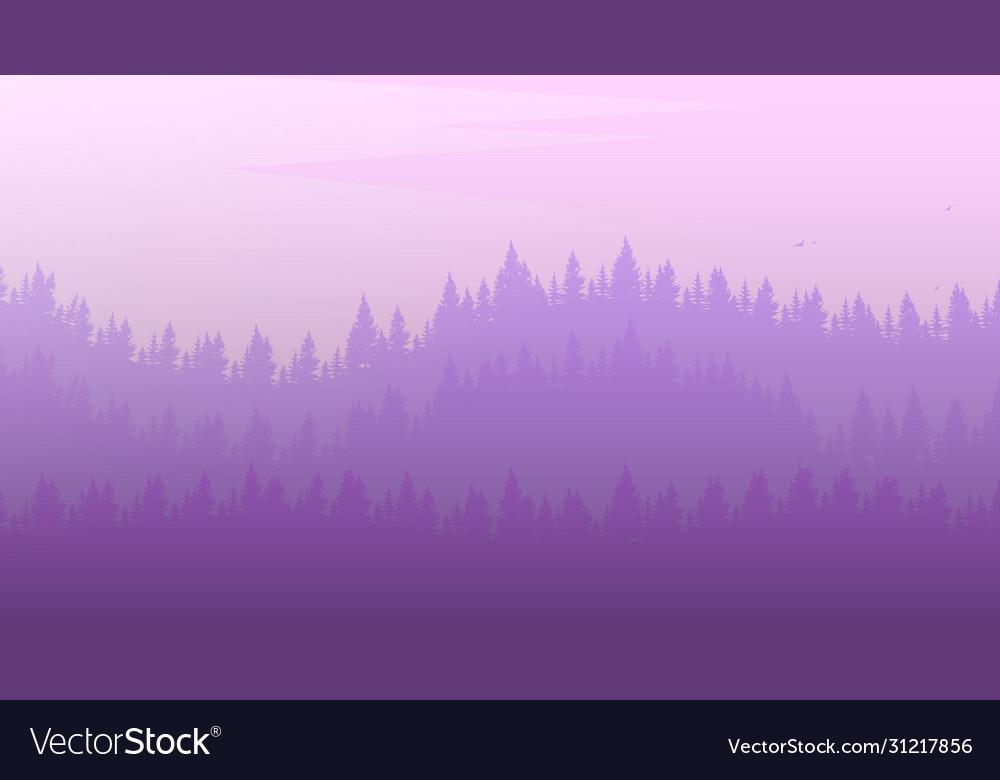 Forest mountain background in purple tones Vector Image