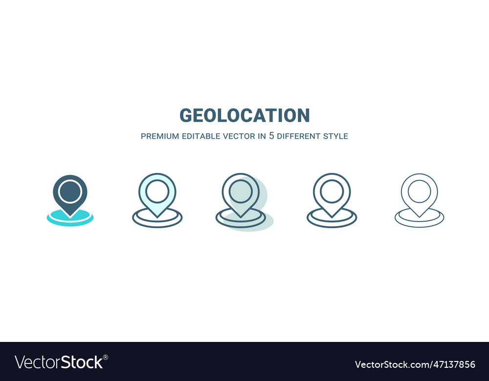 Geolocation icon in 5 different style outline