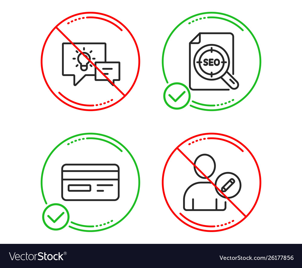 Idea lamp seo file and credit card icons set vector image Idea lamp seo file and credit card icons set