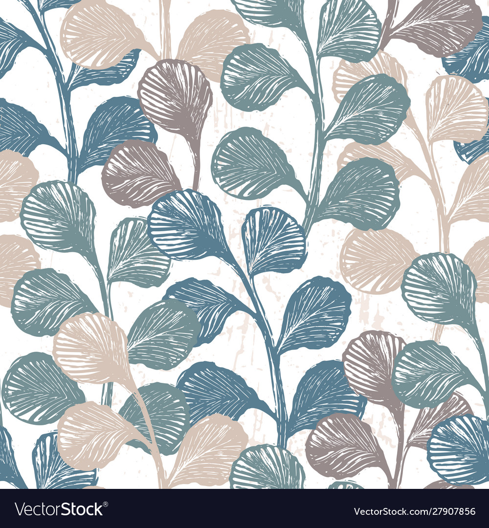 Ink Hand Drawn Botanical Seamless Pattern Vector Image