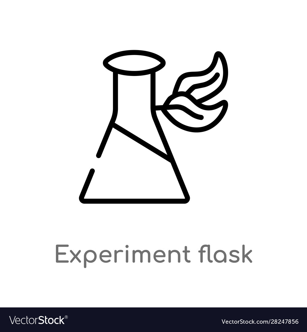 Outline experiment flask with leaves icon