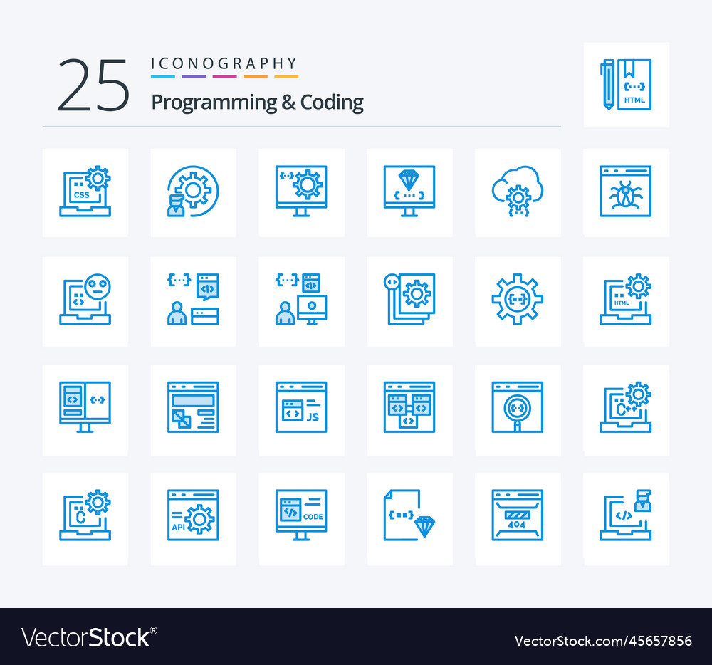 Programming and coding 25 blue color icon pack