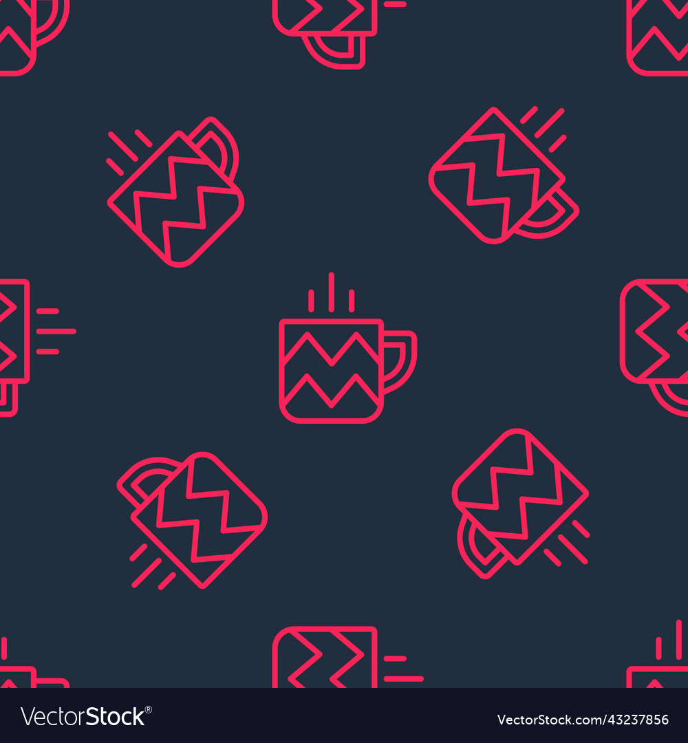 Red line cup of tea icon isolated seamless pattern