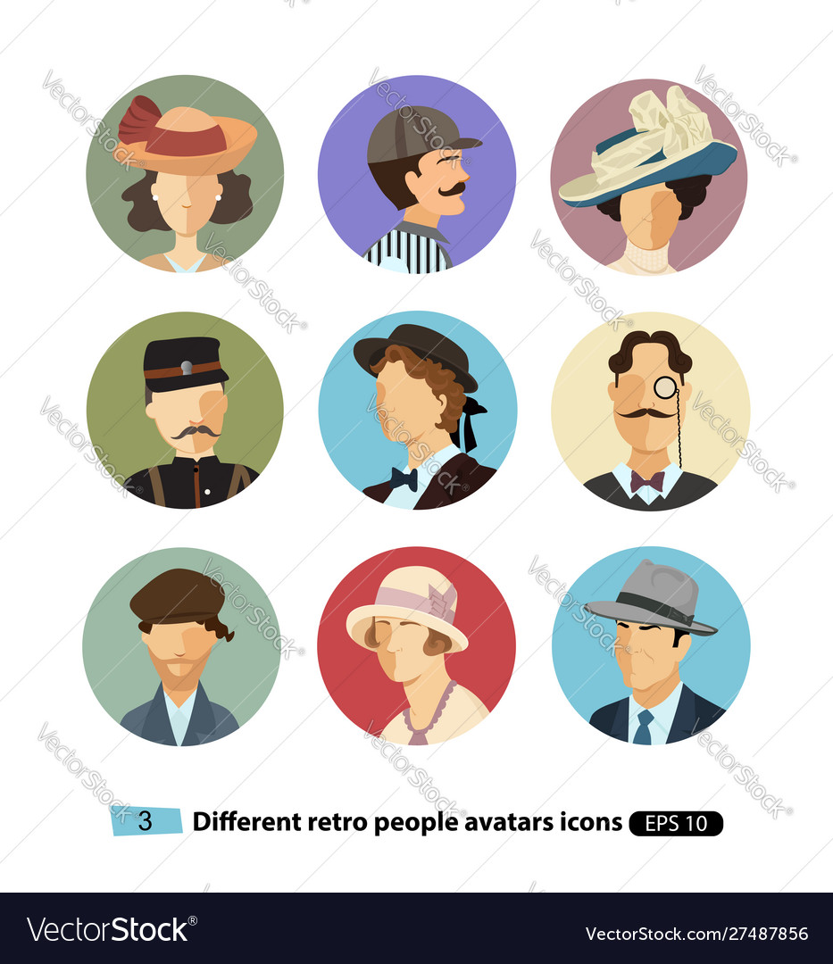 Retro Flat Avatars - Gentleman Set
