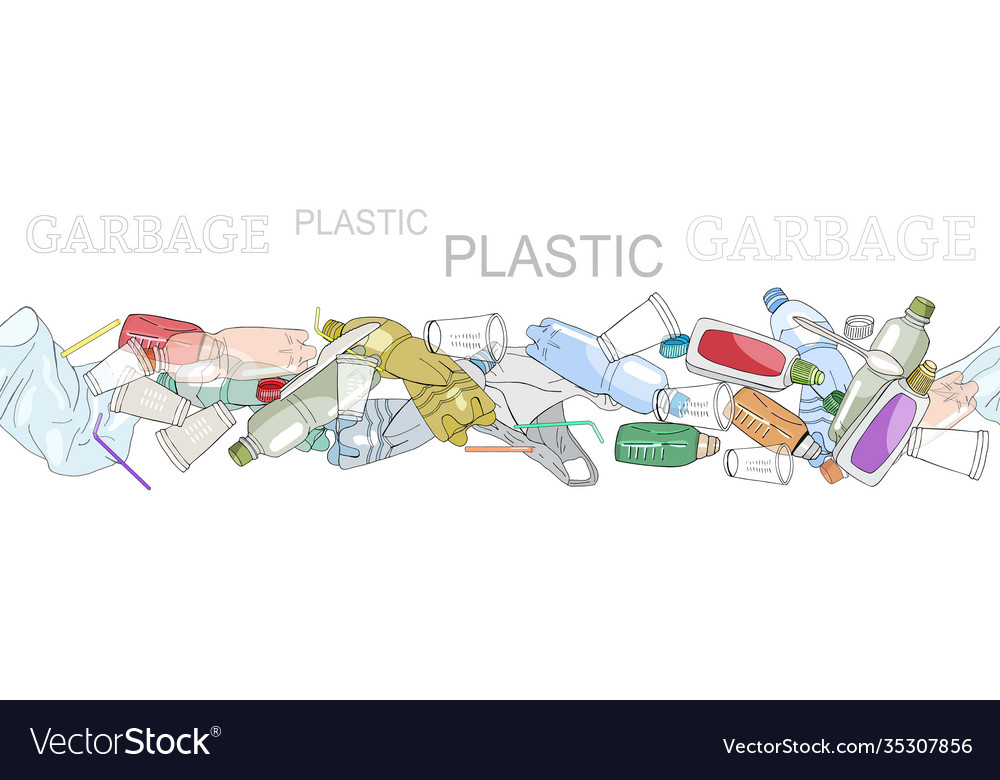 Seamless border with sorted plastic garbage vector image Seamless border with sorted plastic garbage