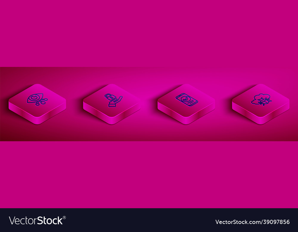 Set isometric line eye scan lock in hand vector image Set isometric line eye scan lock in hand