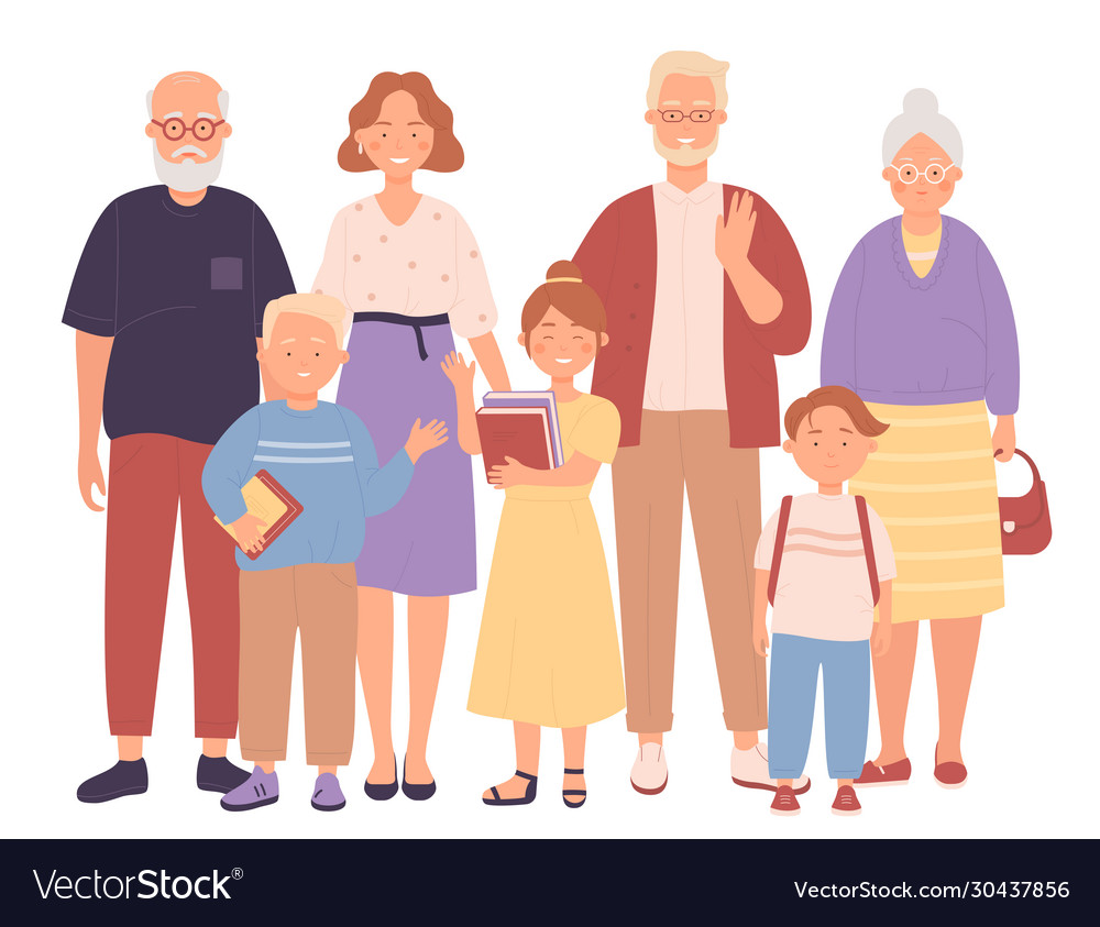 Three generation happy full family flat character Vector Image