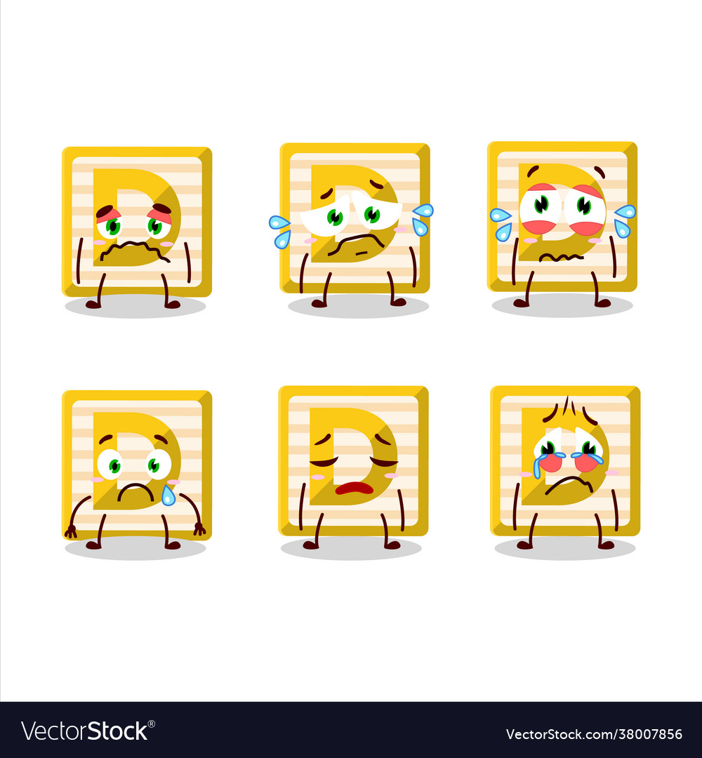 Toy block d cartoon character with sad expression