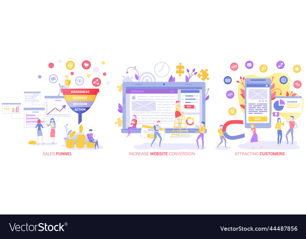 Workers developing web page analysing market vector image Workers developing web page analysing market