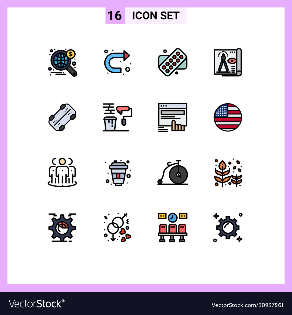 16 universal flat color filled lines set for web