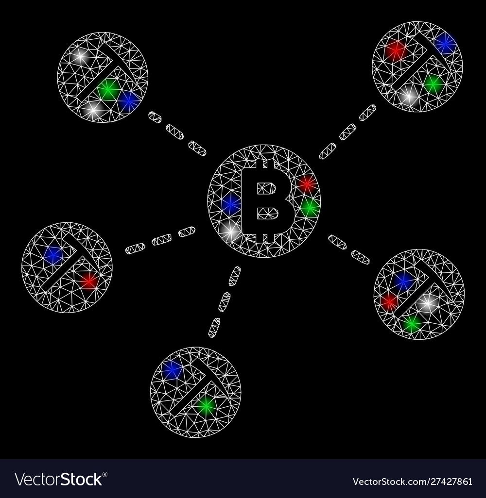Bright mesh network bitcoin mining pool with light vector image Bright mesh network bitcoin mining pool with light