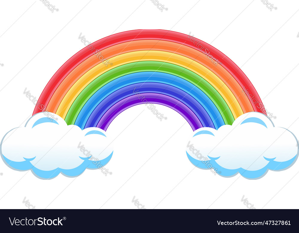 Bright rainbow rests on clouds Royalty Free Vector Image