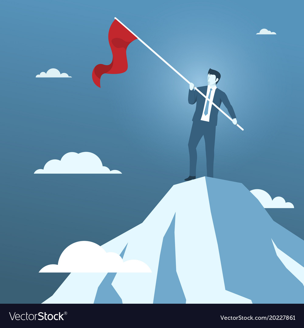 Businessman holding red flag on top of Royalty Free Vector