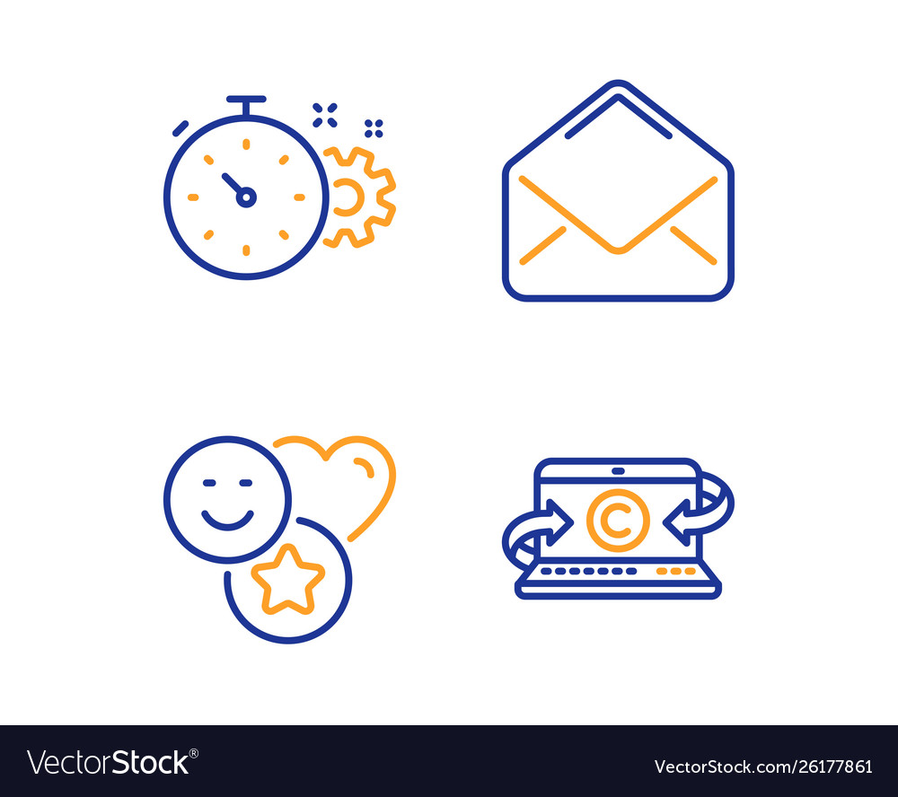 Cogwheel timer smile and mail icons set vector image Cogwheel timer smile and mail icons set