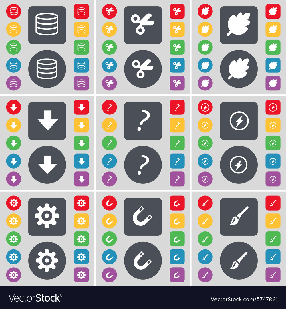 Database scissors leaf arrow down question mark
