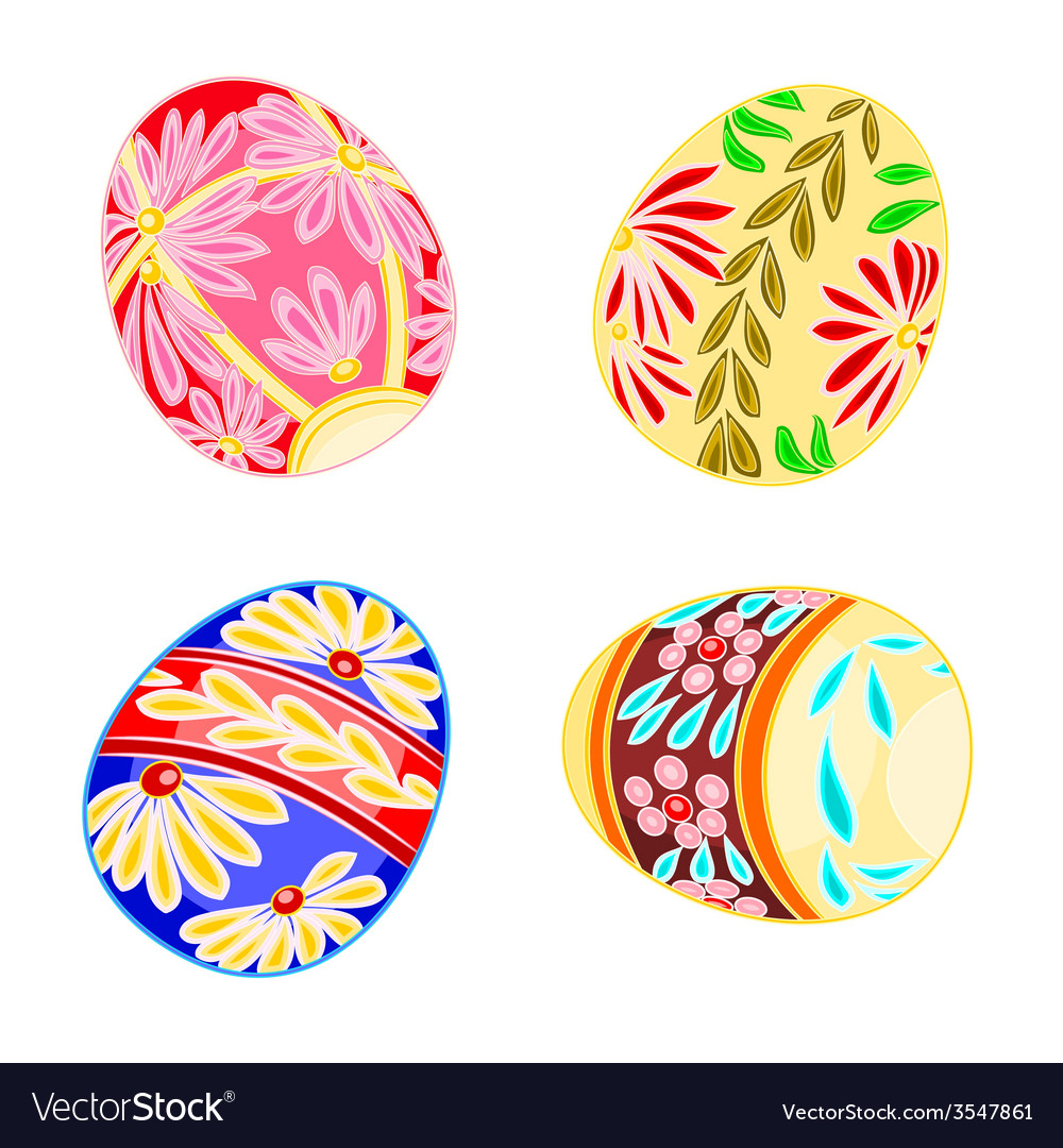 Decorated easter eggs set floral pattern