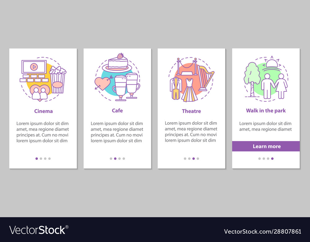 First date onboarding mobile app page screen vector image First date onboarding mobile app page screen