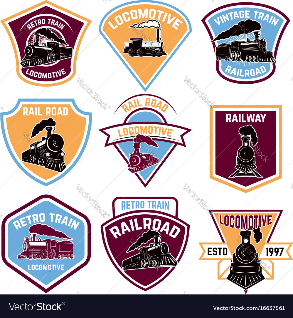 Set emblems with vintage train retro rail road Vector Image